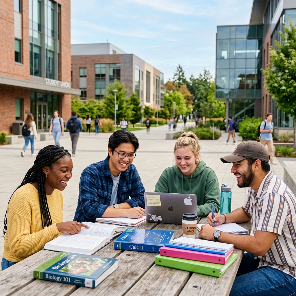 Estudiantes en el campus institucional